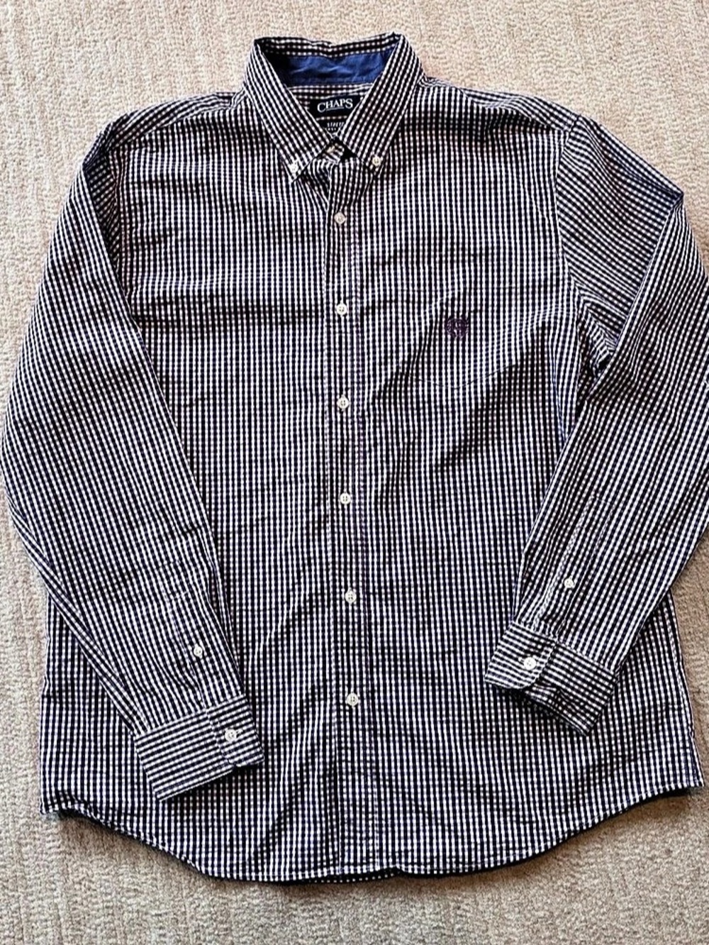 Chaps Easy Care Stretch Gingham Long-Sleeve Shirt XL Purple Plaid